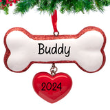 Personalized dog bone Christmas ornament with heart product is a charming keepsake.