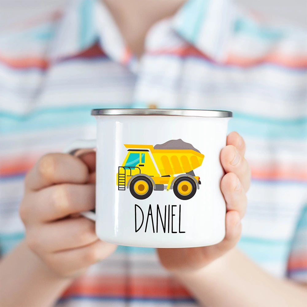 Personalized dump truck mug for boys, an exciting and fun gift ideal for young truck enthusiasts.