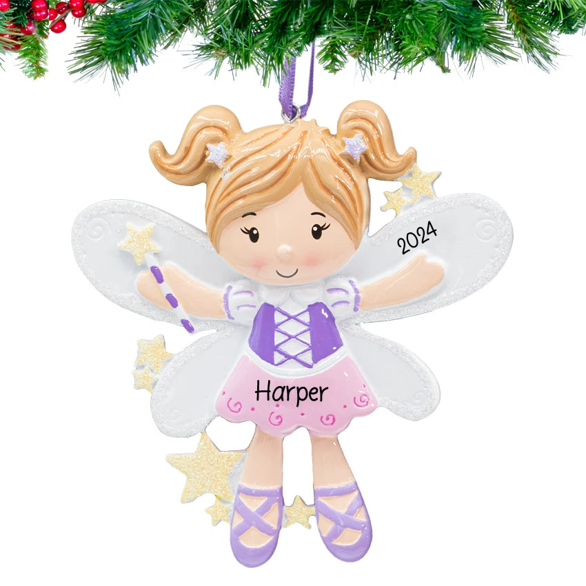 Personalized fairy princess ornament with custom name, ads a magical touch to Christmas tree.