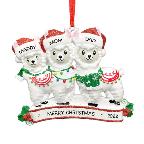 Bring holiday cheer with a personalized llama family Christmas ornament from Gift Shopie.