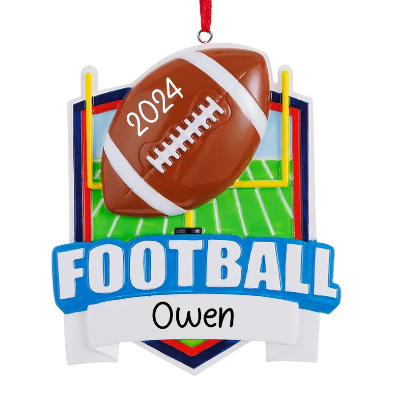 Personalized football ball Christmas ornament, perfect for sports enthusiasts and adding happiness.