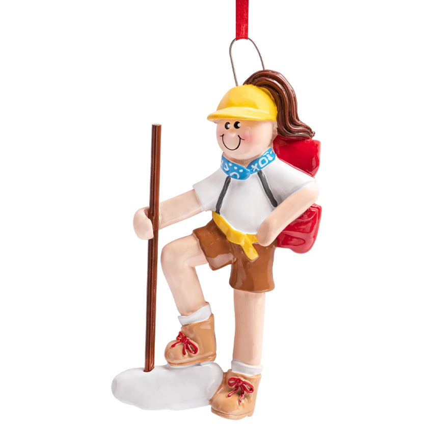 Celebrate your love for hiking with a personalized hiking girl ornament, featuring a custom design and outdoor details, perfect for adding a unique touch to your holiday decorations.