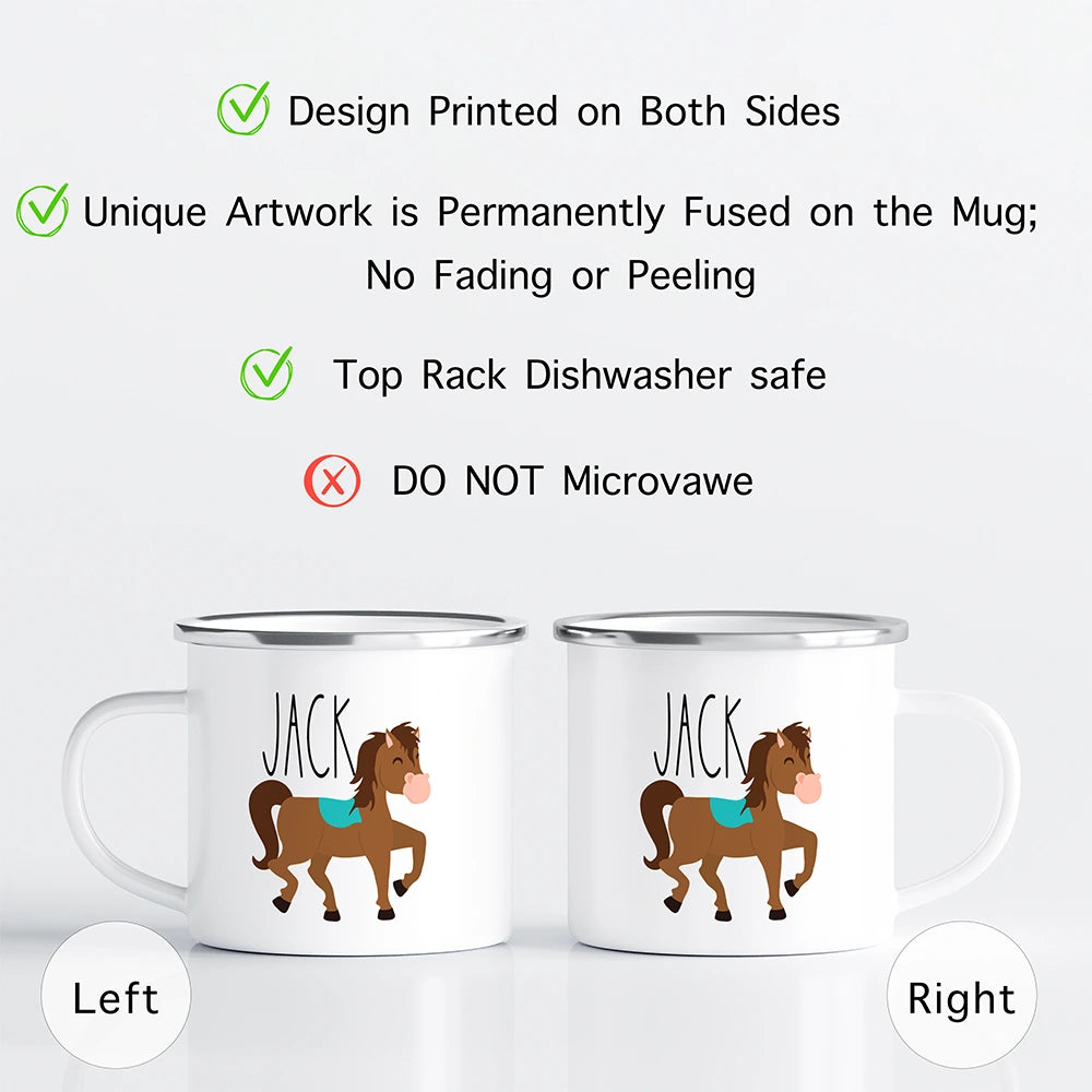 Personalized horse hot chocolate mug for kids, a charming gift perfect for cozy holiday treats.