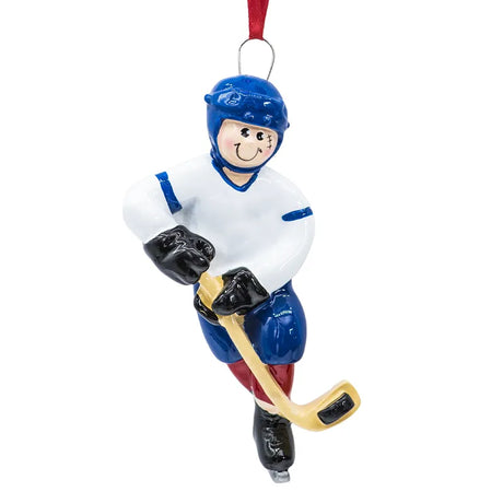 Personalize your holiday decor with a customized ice hockey Christmas ornament featuring a boy hockey player.