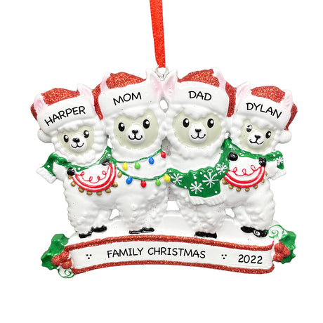 Add festive charm with a personalized llama family Christmas ornament from Gift Shopie.