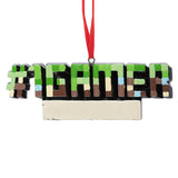 Personalized ornaments for gamers featuring custom names and gaming-themed designs, perfect for adding a unique touch to holiday decorations.