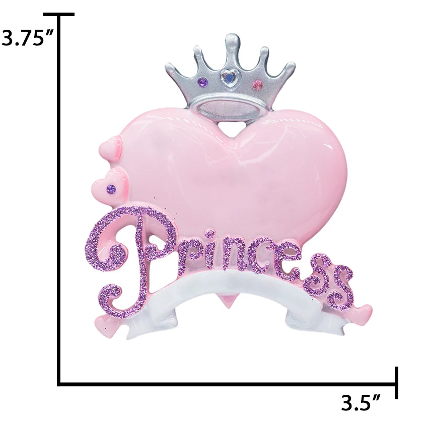 Personalized princess Christmas ornament with custom name, perfect for adding a royal touch.