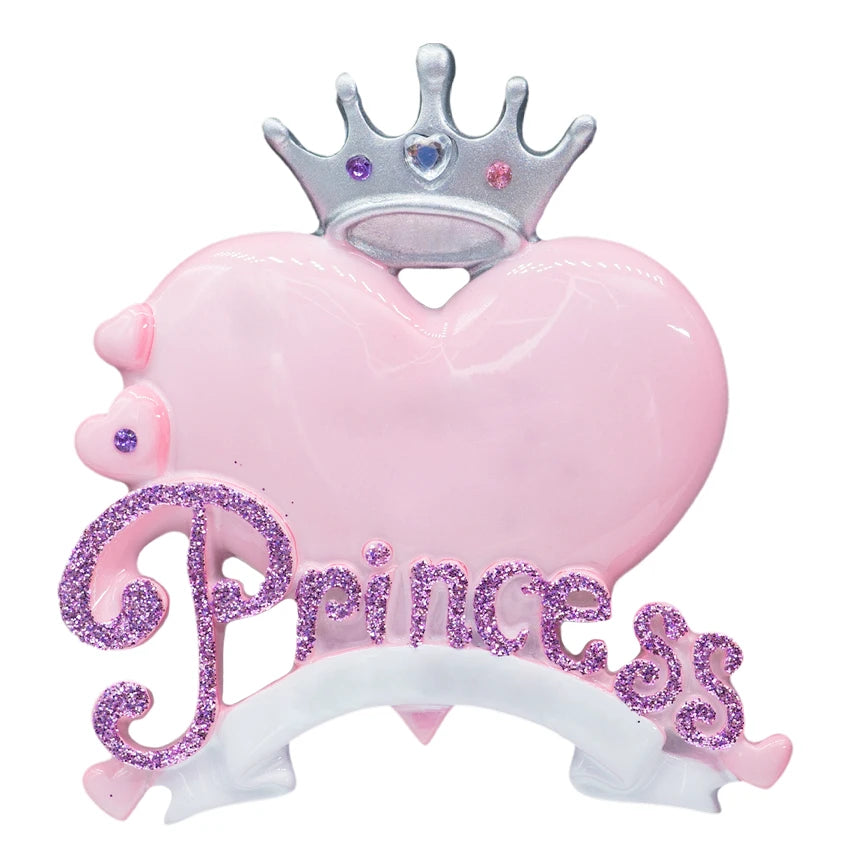 Personalized princess ornament for Christmas, featuring custom name and design, perfect for decor.