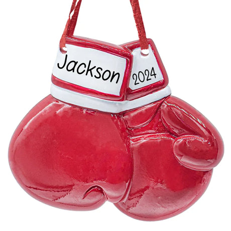 Bring a touch of athleticism to your holiday decor with our Personalized Red Boxing Gloves Christmas Ornament.