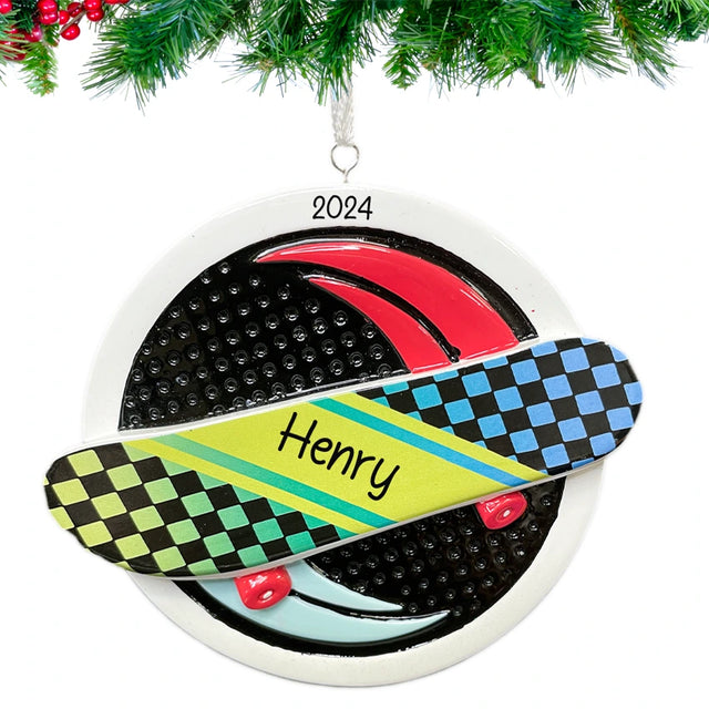 Personalized skateboard ornaments, perfect for adding a custom touch to your holiday decor.