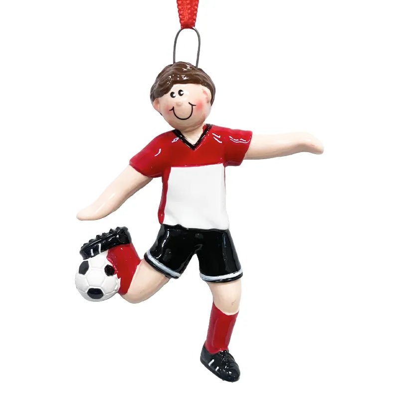 Personalized soccer player sport ornament for sports enthusiasts. Customize your gift with unique details.