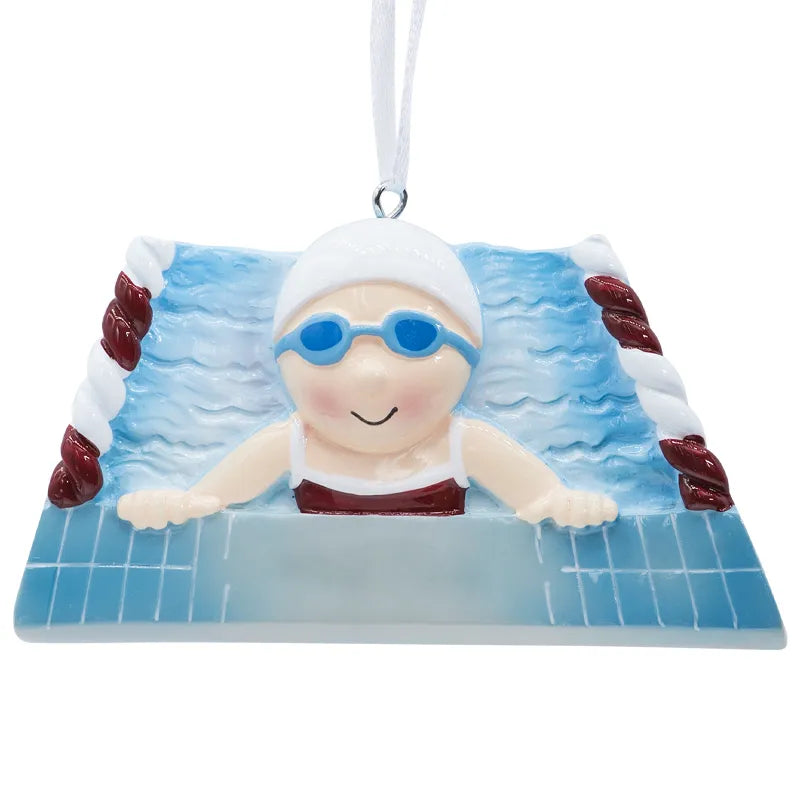 Add a personal touch to your decor with a personalized swimming girl ornament, ideal for water sports enthusiasts.