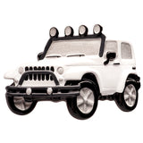 Personalized white Jeep Christmas ornament, a unique decoration for celebrating Jeep lovers.