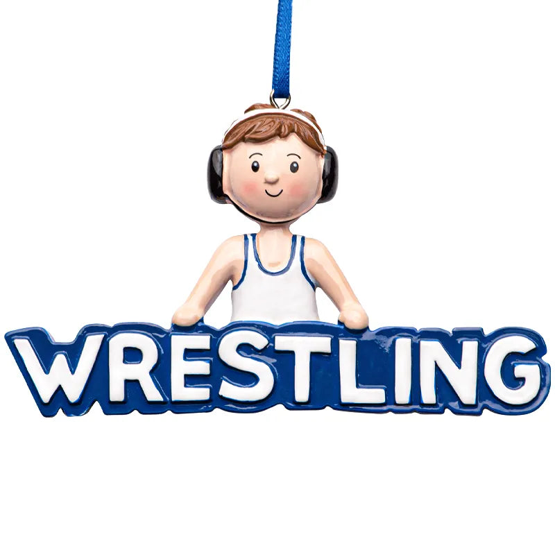 Personalized Christmas ornament featuring a wrestler boy, perfect for adding a customized touch to holiday decorations and celebrating the athletic spirit of young wrestlers.