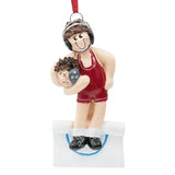 Personalized wrestling boy Christmas ornament with custom name, ideal for celebrating young wrestlers during the holidays.