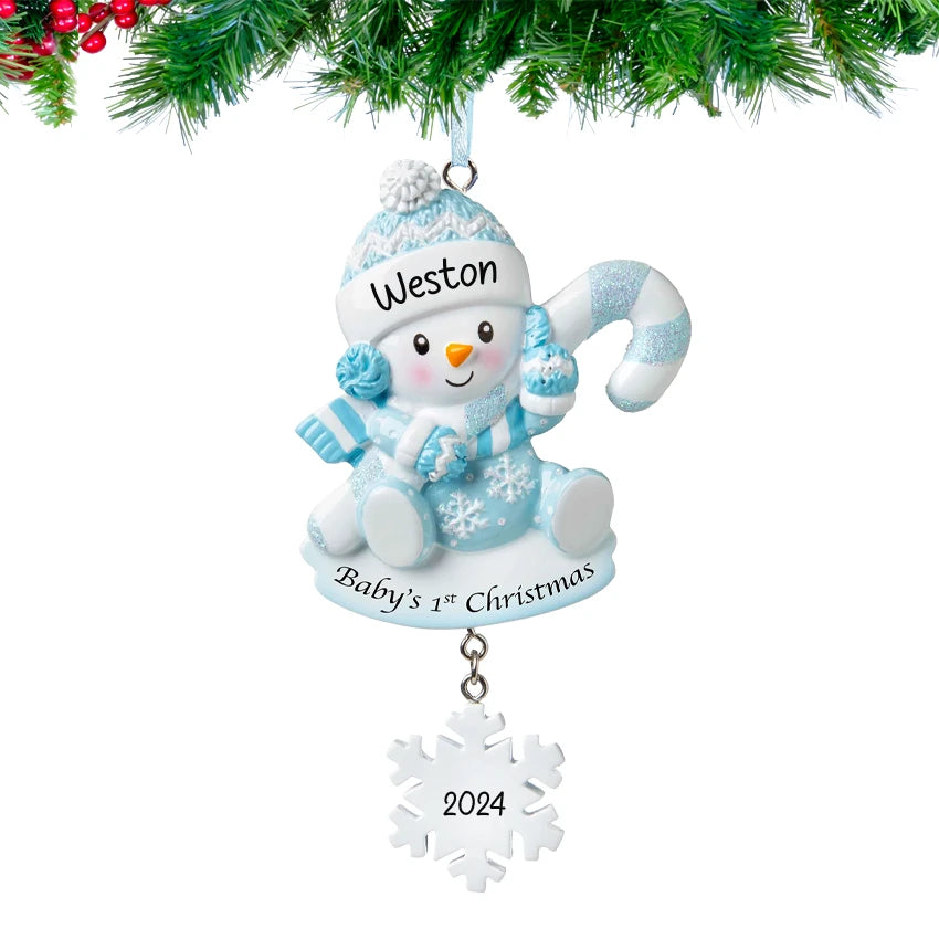 Snowbaby ornament for baby boy's first Christmas, a cute and memorable keepsake for the Christmas.