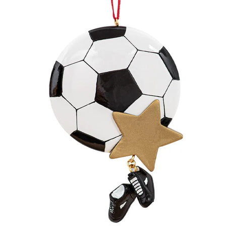 Personalized soccer ball sport ornament with custom name and number, perfect for soccer enthusiasts and unique gifts.