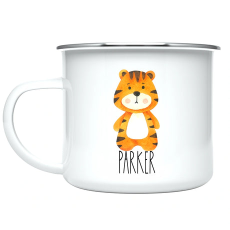 Personalized toddler hot chocolate mug featuring a cheerful tiger design, perfect for little ones.